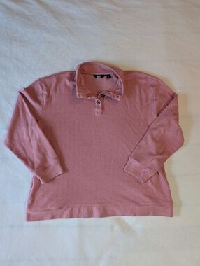 Lands' End Pink Knit Herringbone Henley Top